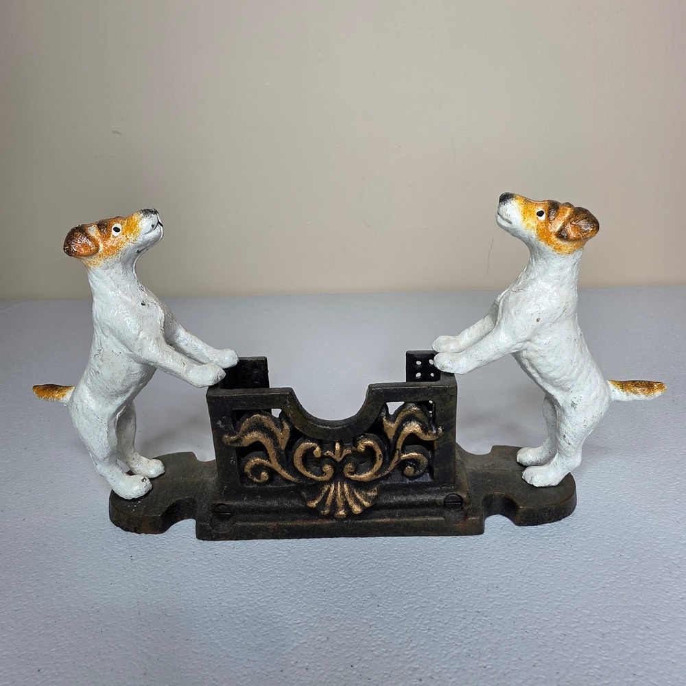 Vintage Cast Iron Dog Business Card Holder Jack Russell Fox Terrier Dog Lover
